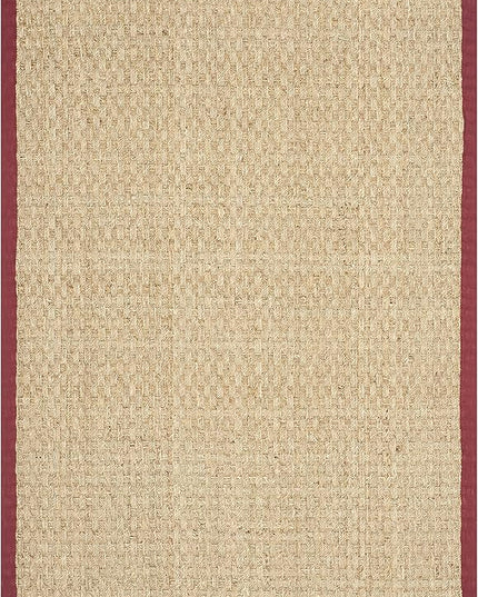 SAFAVIEH Area Rug 4x6 - Natural Fiber Collection - Natural & Red, Seagrass, Basketweave Pattern with Border (NF114D)