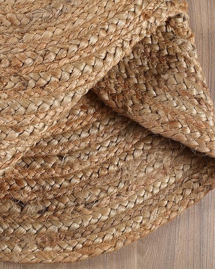 Hand Woven Jute Area Rug - 2' Round - Rustic Beige Reversible Farmhouse Rugs for Living Room, Bedroom, Kitchen - Vintage Natural Braided Entry Floor Décor Circle Boho Small Round Rugs 2 feet