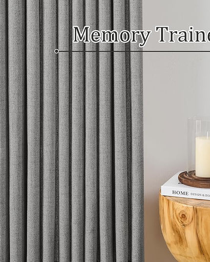 Grey Pinch Pleated Curtains 96 Inches Long 2 Panels, Soft Linen Textured Window Drapes for Bedroom Living Room Semi Sheer Light Filtering Back Tab with Hooks 70x96