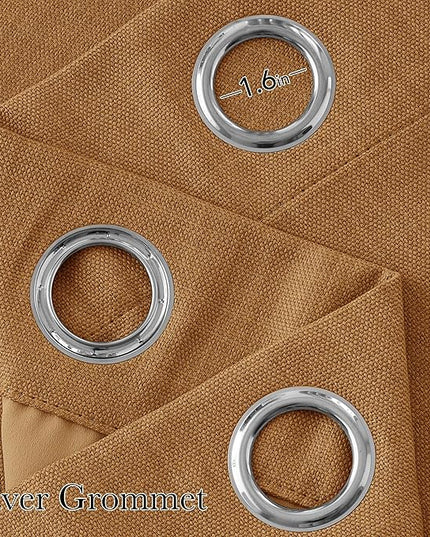 NICETOWN Faux Linen Gold Brown Blackout Curtains 84 inches Long for Living Room - Privacy Panels for Bedroom, Modern Farmhouse Style Easy Care Grommet Top, 2 Panels, W52 by L84