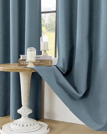 ChrisDowa 100% Blackout Blue Solid Curtains 108 Inches Long 2 Panels for Bedroom Living Room,Farmhouse Room Darkening Thermal Insulated Soundproof Grommet Top Window Treatment Drapes,52x108