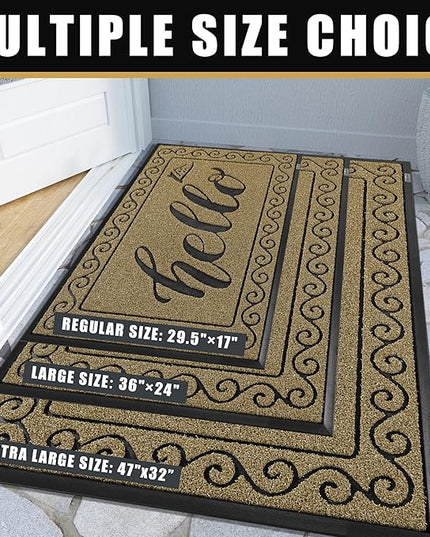 Yimobra Welcome Mats for Front Door 29.5x17, Heavy Duty Waterproof Outdoor Door Mat Outside Entrance, Non-Slip Low Profile Indoor Entryway Mat for Garage Patio, Beige Brown