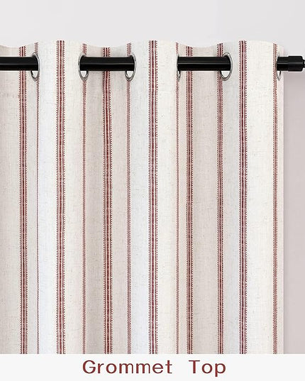DriftAway Farmhouse Linen Blend Blackout Curtains 90 Inches Long for Bedroom Vertical Striped Printed Linen Curtains Thermal Insulated Lined Treatments for Living Room 2 Panels W52 x L90 Red