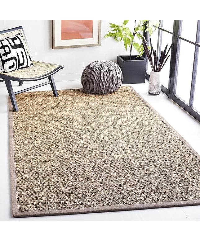 Safavieh Area Rug 6x8 - Natural Fiber Collection - Natural & Grey, Seagrass, Basketweave Pattern with Border (NF114P)