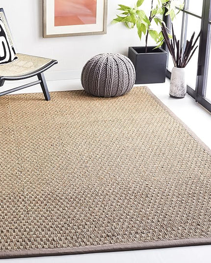 SAFAVIEH Area Rug 5x8 - Natural Fiber Collection - Natural & Grey, Seagrass, Basketweave Pattern with Border (NF114P)
