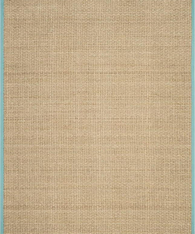 SAFAVIEH Area Rug 9x12 - Natural Fiber Collection - Large - Natural & Teal, Seagrass, Basketweave Pattern with Border (NF114R)