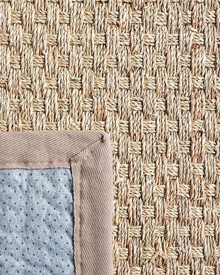 SAFAVIEH Area Rug 6x9 - Natural Fiber Collection - Natural & Grey, Seagrass, Basketweave Pattern with Border (NF114P)