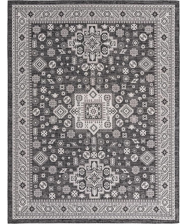 Rugs.com Outdoor Aztec Collection Rug – 10' x 13' Charcoal Gray Flatweave Rug Perfect for Living Rooms, Large Dining Rooms, Open Floorplans