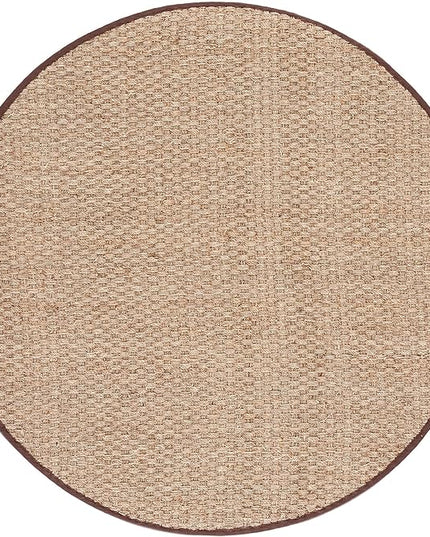 SAFAVIEH Area Rug 6' Round - Natural Fiber Collection - Natural & Dark Brown, Seagrass, Basketweave Pattern with Border (NF114K)