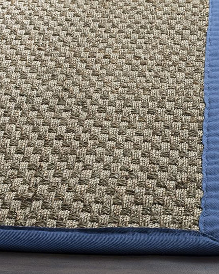 SAFAVIEH Natural Fiber Collection Runner Rug - 2'6" x 14', Natural & Navy, Seagrass, Basketweave Pattern with Border (NF114T)