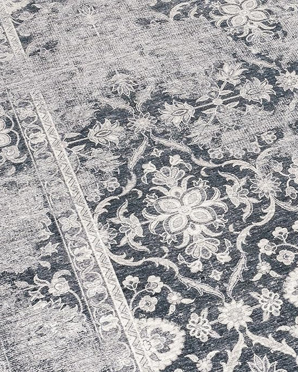ReaLife Rugs Machine Washable Area Rug - Living Room Bedroom Bathroom Kitchen Entryway Office - Padded Low Pile Stain Resistant Premium - Boho Farmhouse Vintage - Noor - Dark Gray Ivory 5' x 7'