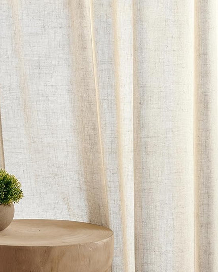 Joydeco Custom Linen Curtains for Living Room, Semi-Sheer Curtain 1 Panel Light Filtering Rod Pocket Back Tab (Linen, Custom Size)