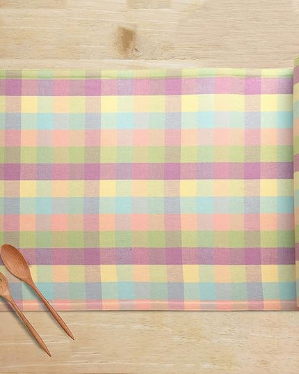 Urban Villa EasterTable RunnerEaster Collection 100% Cotton Fused Table Runner Easter Special Over Sized 14" x72'' Inches Easter Colors Buffalo Check Table Runner Heavier Quality Table Runner