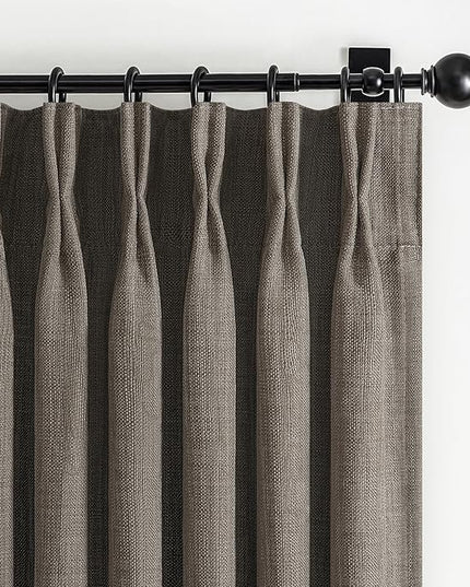 Blackout Dual Layer Linen Bedroom Curtains 84 Inches Long 2 Panels Set, Chocolate Tart Memory Trained Pinch Pleated Thermal Noise Canceling Farmhouse Privacy Windows Curtain for Living Room Darkening