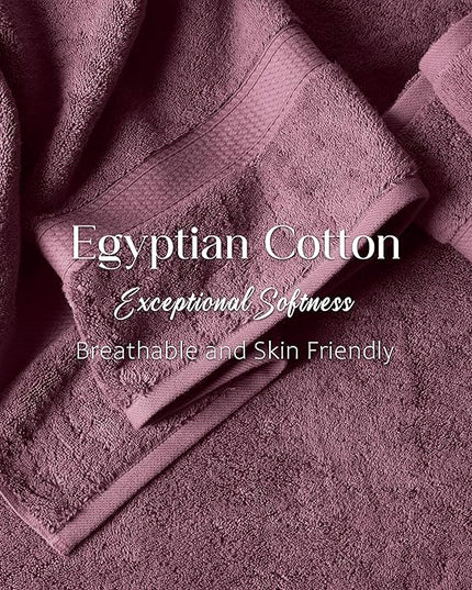 Superior Egyptian Cotton Pile Bath Towel Set of 2, Ultra Soft Luxury Towels, Thick Plush Essentials, Absorbent Heavyweight, Guest Bath, Hotel, Spa, Home Bathroom, Shower Basics, Plum