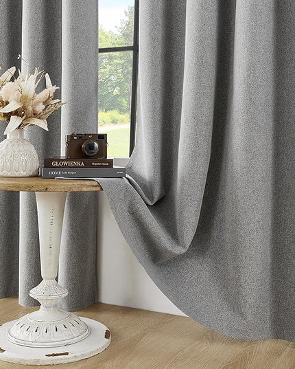 ChrisDowa 100% Blackout Grey Solid Curtains 63 Inches Long 2 Panels for Bedroom Living Room,Farmhouse Room Darkening Thermal Insulated Soundproof Grommet Top Window Treatment Drapes,52x63