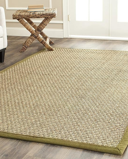 SAFAVIEH Area Rug 8x10 - Natural Fiber Collection - Large - Natural & Olive Green, Seagrass, Basketweave Pattern (NF114G)