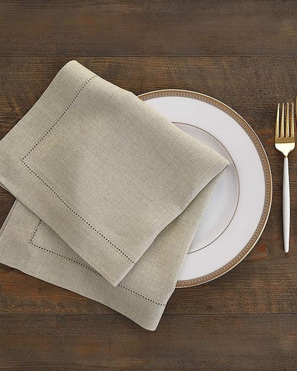 Solino Home Natural Linen Napkins Set of 4-100% Pure Linen Hemstitch Dinner Napkins 20 x 20 Inch for Christmas, Holiday, New Year - Classic Hemstitch