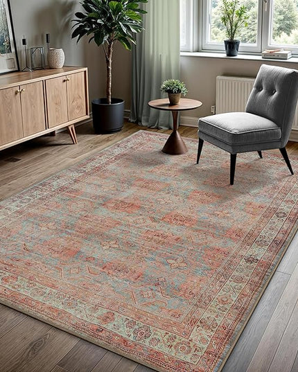 GLN Rugs Traditional Collection - Machine Washable Area Rug, Traditional Washable, Non Slip, Low Pile Chenille Rug, Living Room, Bedroom, Kitchen Rug (9'x12' Multicolor)