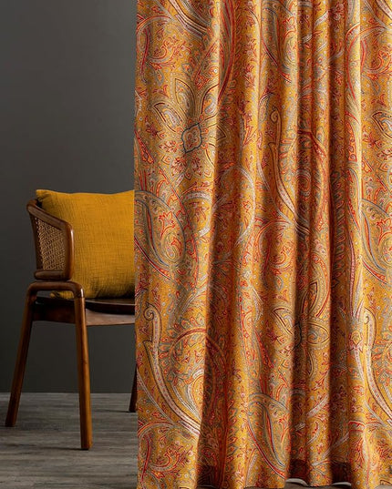 Maison d' Hermine Curtains for Living Room 100% Cotton 84 inch Length One Panel Light Filtering Curtains for Bedroom Windows with Rod and Loop Pockets Drapes (Kashmir Paisley Gold, 50" W x 84" L)