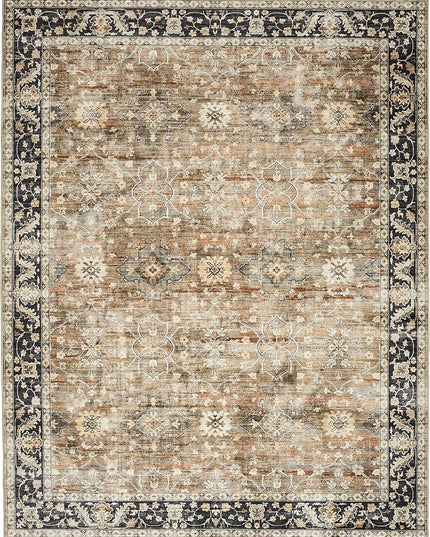 ReaLife Rugs Machine Washable Area Rug Runner - Living Room Bedroom Bathroom Kitchen Entryway Office - Padded Low Pile Stain Resistant Premium - Boho Farmhouse Vintage - BEV - Beige Tan Brown 3' x 5'