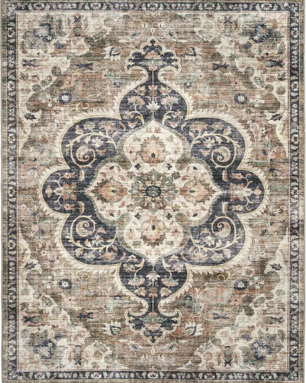 ReaLife Rugs Machine Washable Area Rug - Living Room Bedroom Bathroom Kitchen Entryway Office - Padded Crease Free Stain Resistant Premium - Boho Farmhouse Vintage- Joy - Brown Tan - 2'x 3'