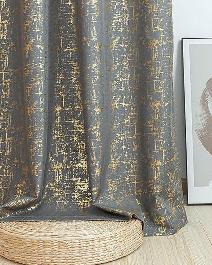 Taisier Home 95" Dark Grey Gold Curtains - Sparkling Geometric Dots Blackout Drapes, Set of 2 Shimmering Linen Panels for Bedroom Windows,Dark Grey and Gold