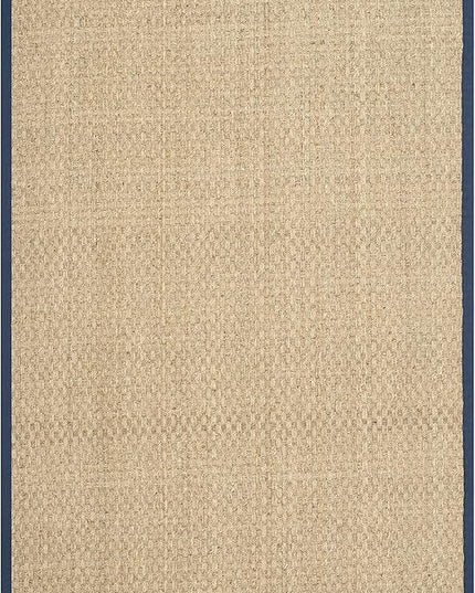 SAFAVIEH Area Rug 4x6 - Natural Fiber Collection - Natural & Blue, Seagrass, Basketweave Pattern with Border (NF114E)