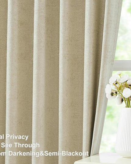 Vision Home Pinch Pleated Light Filtering Curtains Velvet Chenille Window Curtains 102 inch for Living Room Bedroom Semi-Blackout Pinch Pleat Drapes with Hooks 36" Wx102Lx2,Light Taupe