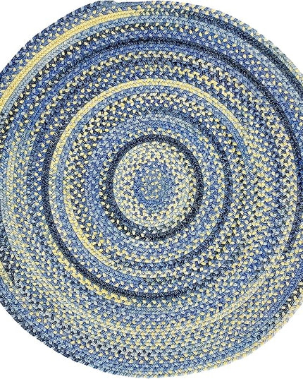Capel American Heritage Blue Yellow 7' 0" Round Braided Rug