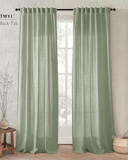 XTMYI Sage Green Linen Curtains 96 Inches Long for Living Room,Boho Closet Curtains for Bedroom Closet Door Neutral Nursery Boy Teens Girls Room