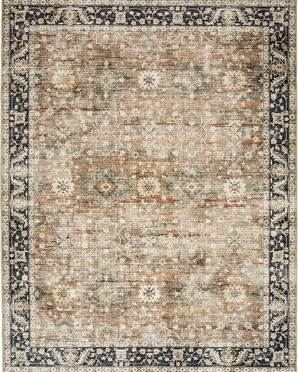 ReaLife Rugs Machine Washable Area Rug - Living Room Bedroom Bathroom Kitchen Entryway Office - Padded Crease Free Stain Resistant Premium - Boho Farmhouse Vintage- BEV- Beige Tan Brown - 2'x 3'