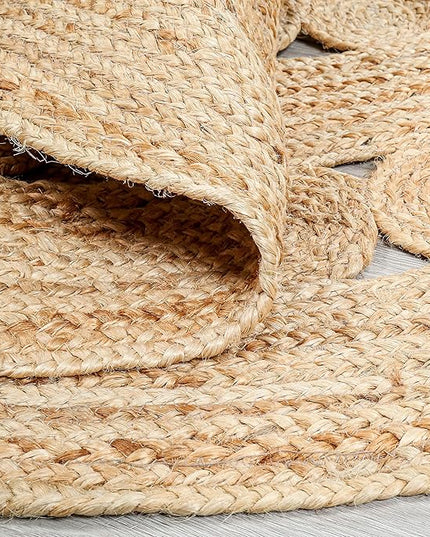 Hand Woven Jute Area Rug - 3' Round - Rustic Beige Reversible Farmhouse Rugs for Living Room, Bedroom, Kitchen - Vintage Natural Braided Entry Floor Décor Circle Boho Round Jute Rug 3ft