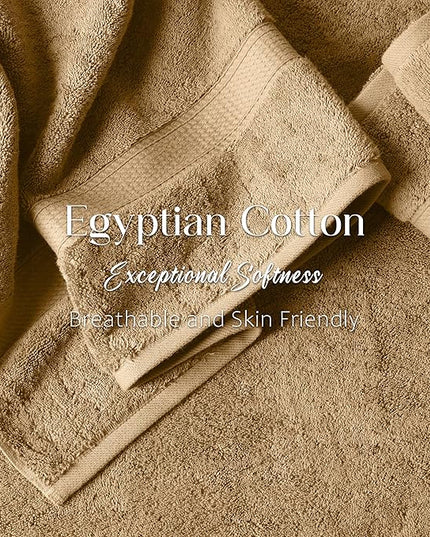 Superior Egyptian Cotton Pile Bath Towel Set of 2, Ultra Soft Luxury Towels, Thick Plush Essentials, Absorbent Heavyweight, Guest Bath, Hotel, Spa, Home Bathroom, Shower Basics, Toast