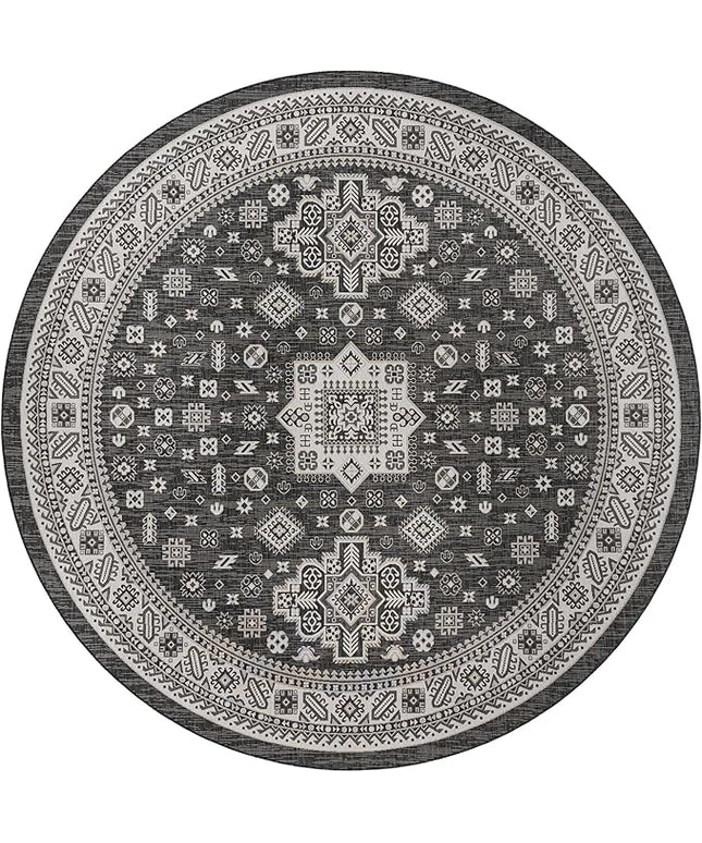 Rugs.com Outdoor Aztec Collection Rug – 13 Ft Round Charcoal Gray Flatweave-Pile Rug Perfect for Kitchens, Dining Rooms
