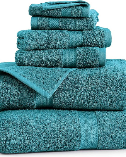 LANE LINEN 100% Cotton 6 Piece Bath Towel Set - Ring Spun, Quick Dry, Super Soft & Highly Absorbent - 2 Bath, 2 Washcloths, 2 Bathroom Hand Towels - Hotel Quality Luxury Bathroom Towel Set - Sea Port