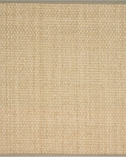 SAFAVIEH Area Rug 8' Square - Natural Fiber Collection - Natural & Olive Green, Seagrass, Basketweave Pattern with Border (NF114G)