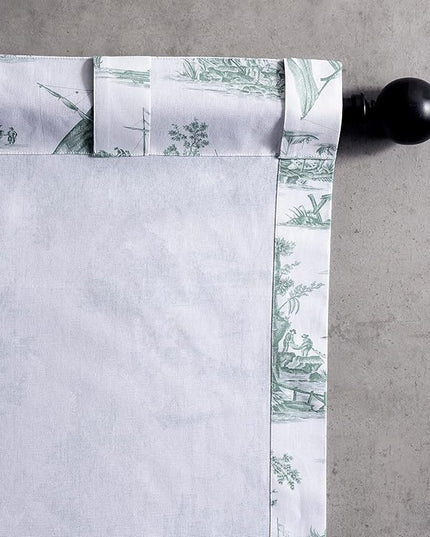 Maison d' Hermine Curtains for Living Room 100% Cotton 124 inch Length Two Panels Light Filtering Toile Curtains with Rod and Loop Pockets (Calais Antique Green (White Background), 50" W x 124" L)