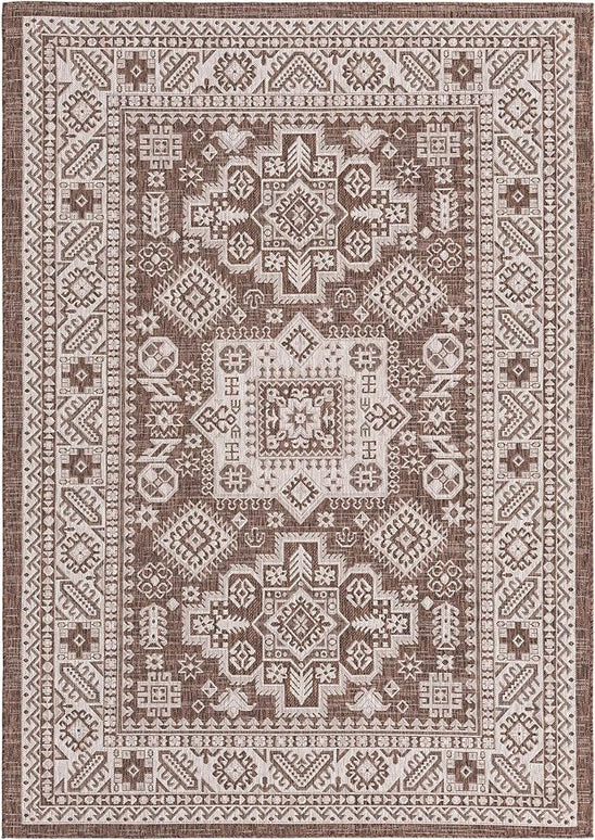 Rugs.com Outdoor Aztec Collection Rug – 6' x 9' Brown Flatweave Rug Perfect for Living Rooms, Large Dining Rooms, Open Floorplans