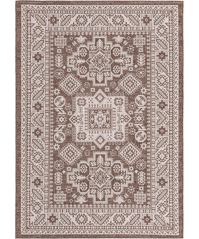 Rugs.com Outdoor Aztec Collection Rug – 6' x 9' Brown Flatweave Rug Perfect for Living Rooms, Large Dining Rooms, Open Floorplans