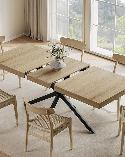 Extendable Dining Room Table for 4 6 8, 55"-70.9" Kitchen Table Rectangle Wood, Expandable Dining Table with Hidden Storage, Space Saving Farmhouse Kitchen Table for Kitchen Dining Living Room