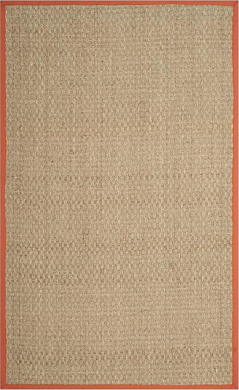 SAFAVIEH Area Rug 5x8 - Natural Fiber Collection - Natural & Rust, Seagrass, Basketweave Pattern with Border (NF114Y)