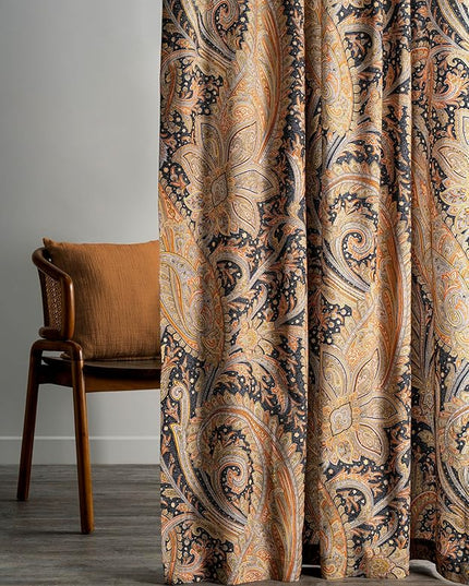 Maison d' Hermine Curtains for living room 100% Cotton 84 inch length Two Panels Light Filtering Curtains for Bedroom Windows with rod and loop Pockets Drapes (Kashmir Paisley Graphite, 50"W x 84"L)