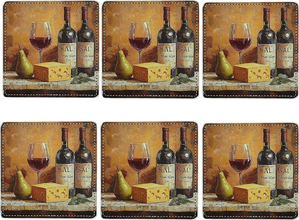 Marble Coasters Square Leather Drinks Coaster Set with Holder for Coffee Table Bar Home Decor 4 Inches Set of 6 (Vintage Wine, One Size)