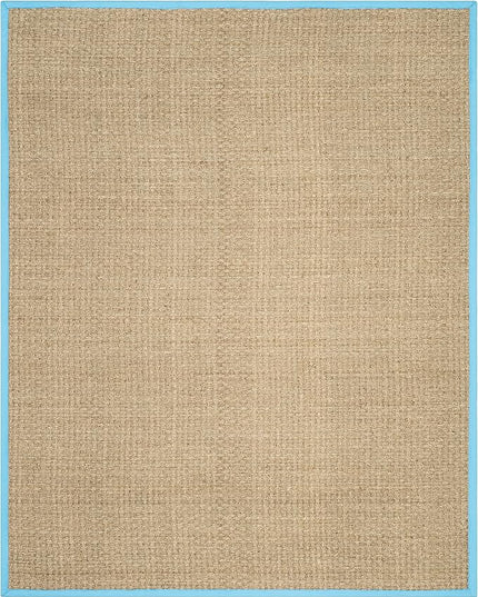 SAFAVIEH Area Rug 8x10 - Natural Fiber Collection - Large - Natural & Turquoise, Seagrass, Basketweave Pattern (NF114S)