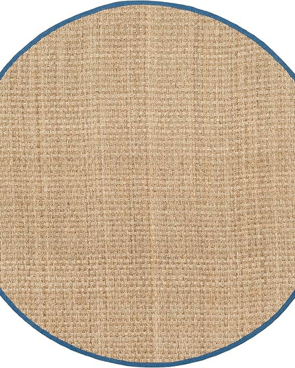 SAFAVIEH Area Rug 8' Round - Natural Fiber Collection - Natural & Navy, Seagrass, Basketweave Pattern with Border (NF114T)