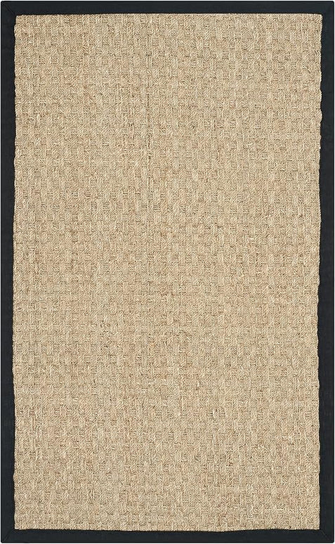SAFAVIEH Area Rug 3x5 - Natural Fiber Collection - Natural & Black, Seagrass, Basketweave Pattern with Border (NF114C)