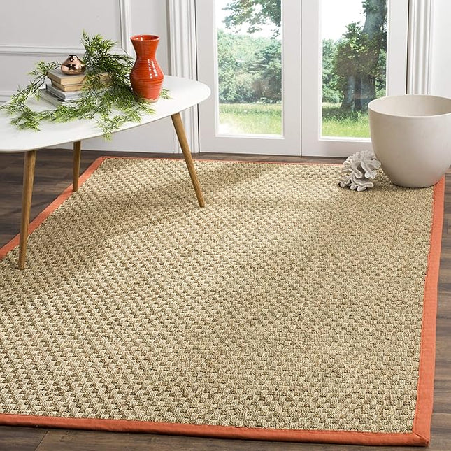 SAFAVIEH Area Rug 3x5 - Natural Fiber Collection - Natural & Rust, Seagrass, Basketweave Pattern with Border (NF114Y)
