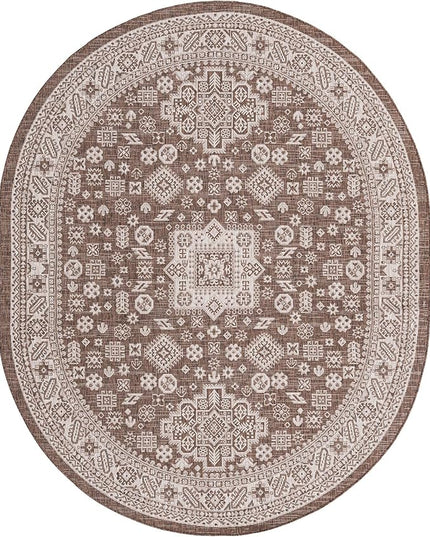 Rugs.com Outdoor Aztec Collection Rug – 8' x 10' Oval Brown Flatweave Rug Perfect for Living Rooms, Large Dining Rooms, Open Floorplans