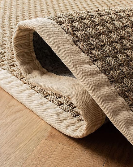 SAFAVIEH Area Rug 11x15 - Natural Fiber Collection - Large - Natural & Ivory, Seagrass, Basketweave Pattern with Border (NF114J)